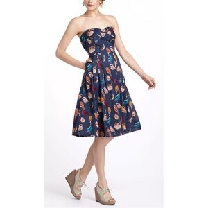 Maeve Anthropologie Native Birds Strapless Dress Size 8 Multicolor Pockets
